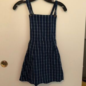 blue and white plaid romper dress